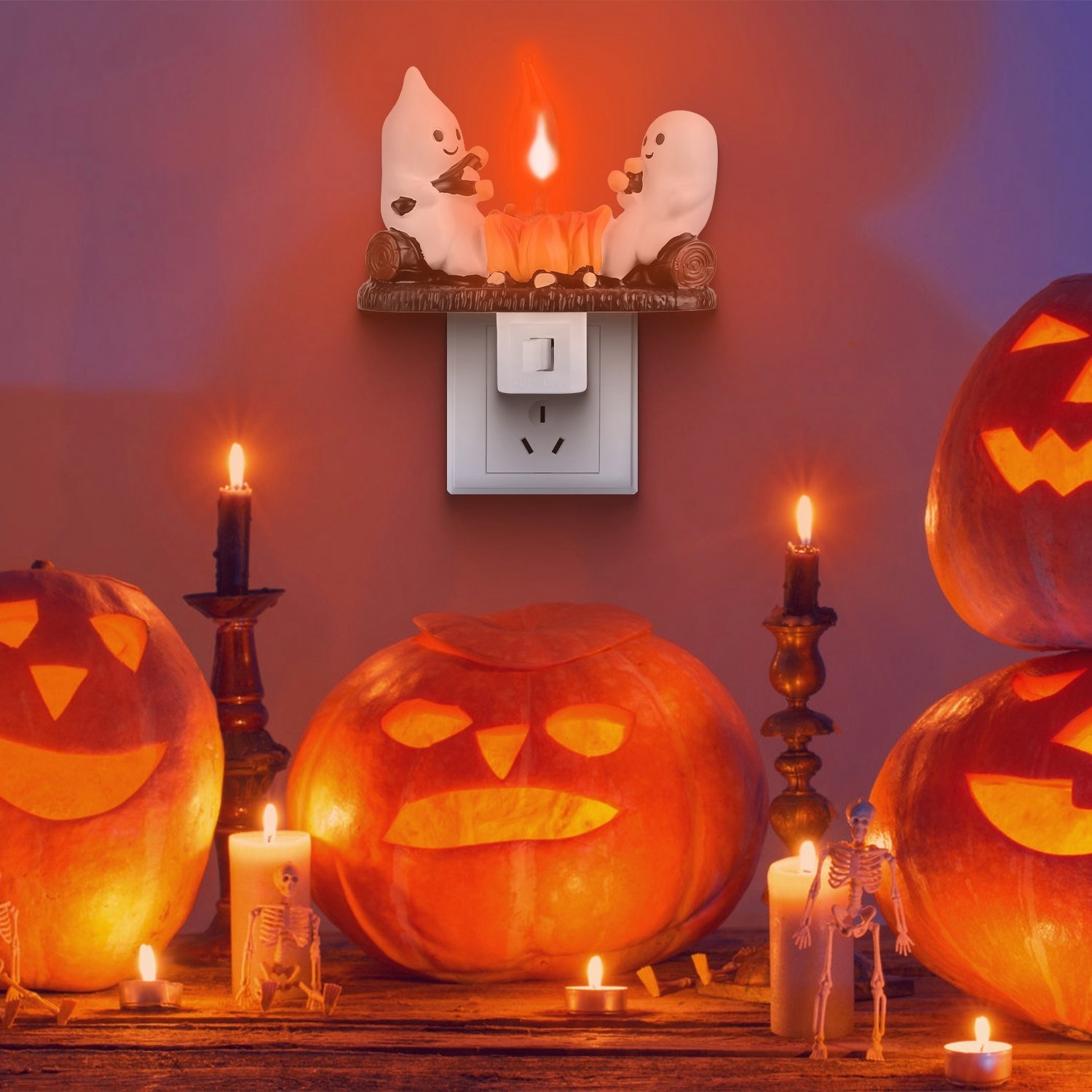 2Pcs Ghost Campfire Flickering Flame Night Light Indoor 3D Funny Halloween Nightlight Decoration Bedroom Night Light Halloween Decoration Gift For Friend Family - Image 8
