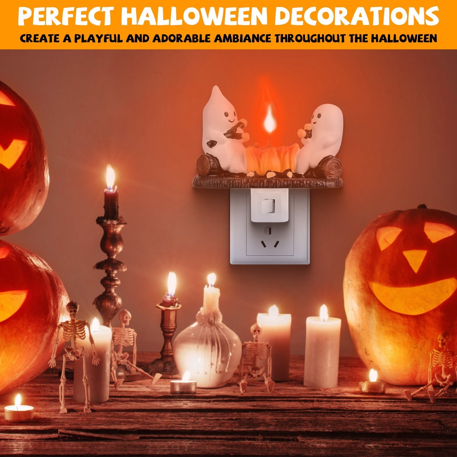 2Pcs Ghost Campfire Flickering Flame Night Light Indoor 3D Funny Halloween Nightlight Decoration Bedroom Night Light Halloween Decoration Gift For Friend Family - Image 10