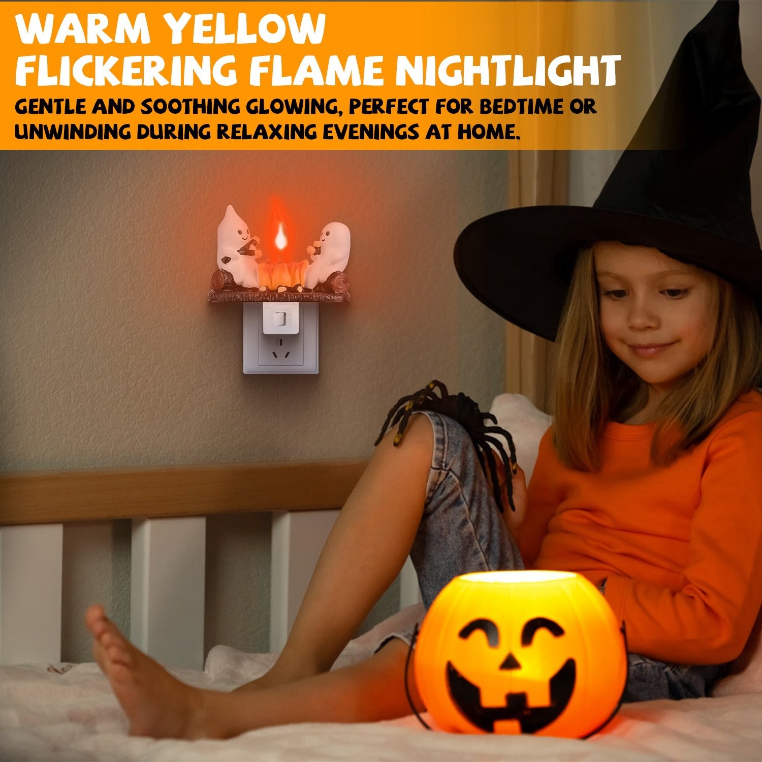 2Pcs Ghost Campfire Flickering Flame Night Light Indoor 3D Funny Halloween Nightlight Decoration Bedroom Night Light Halloween Decoration Gift For Friend Family - Image 6