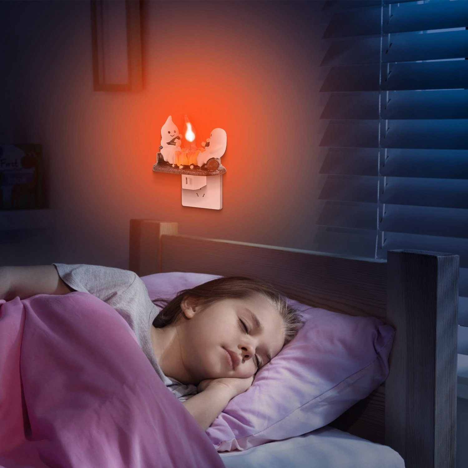 2Pcs Ghost Campfire Flickering Flame Night Light Indoor 3D Funny Halloween Nightlight Decoration Bedroom Night Light Halloween Decoration Gift For Friend Family - Image 3